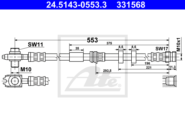 ATE 24.5143-0553.3 Flessibile del freno-Flessibile del freno-Ricambi Euro