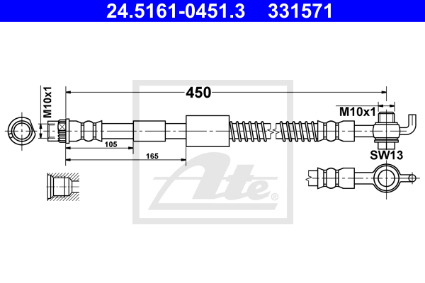 ATE 24.5161-0451.3 Flessibile del freno-Flessibile del freno-Ricambi Euro