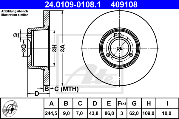 ATE 24.0109-0108.1 Discofreno-Discofreno-Ricambi Euro