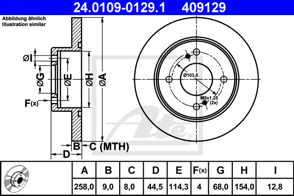 ATE 24.0109-0129.1 Discofreno-Discofreno-Ricambi Euro