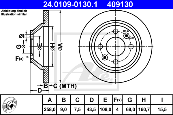 ATE 24.0109-0130.1 Discofreno-Discofreno-Ricambi Euro