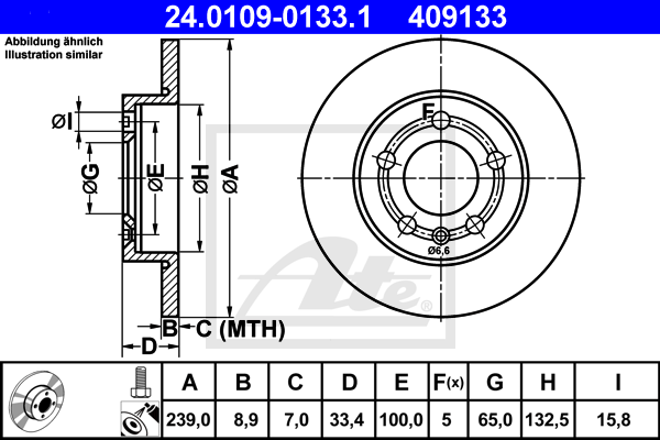 ATE 24.0109-0133.1 Discofreno-Discofreno-Ricambi Euro