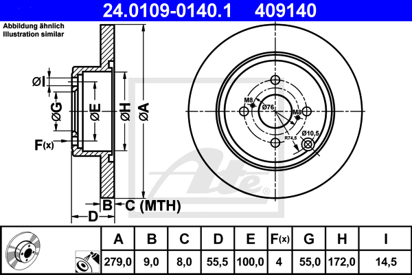 ATE 24.0109-0140.1 Discofreno-Discofreno-Ricambi Euro