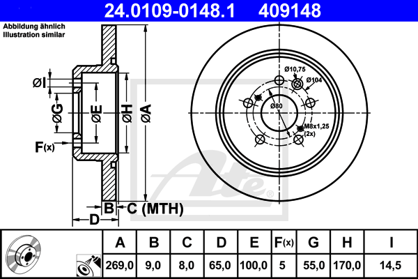 ATE 24.0109-0148.1 Discofreno-Discofreno-Ricambi Euro