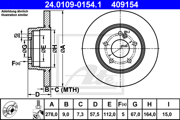 ATE 24.0109-0154.1 Discofreno-Discofreno-Ricambi Euro