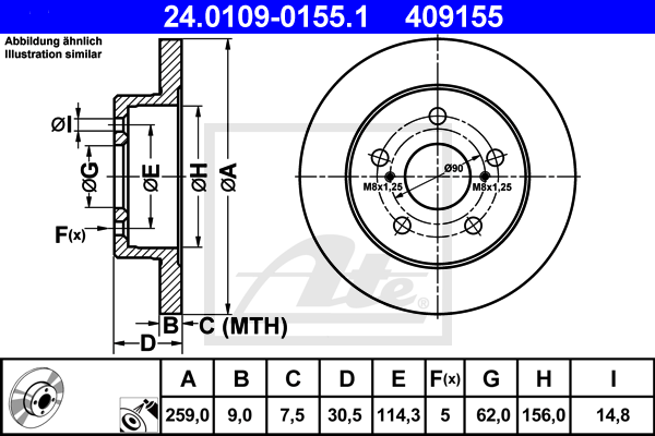 ATE 24.0109-0155.1 Discofreno-Discofreno-Ricambi Euro