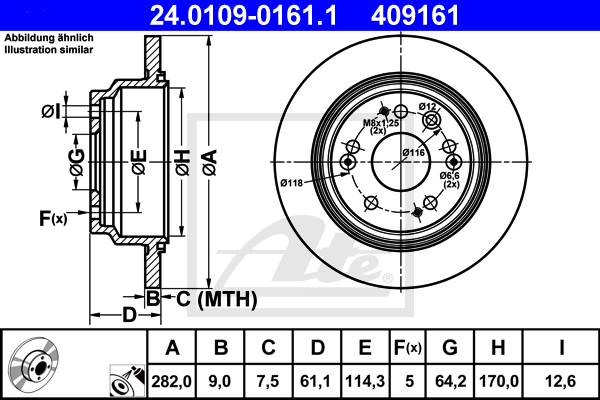 ATE 24.0109-0161.1 Discofreno-Discofreno-Ricambi Euro