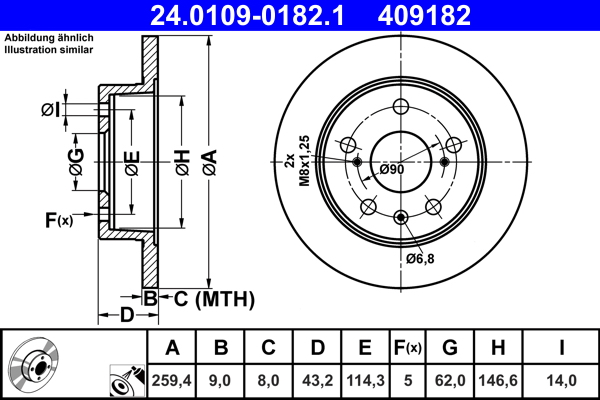 ATE 24.0109-0182.1 Disc frana