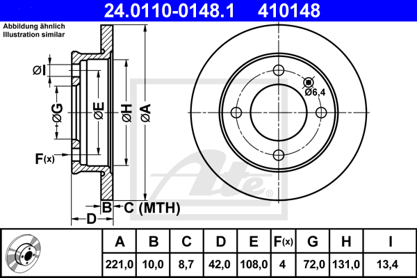 ATE 24.0110-0148.1 Discofreno-Discofreno-Ricambi Euro