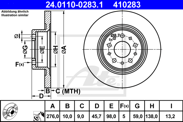 ATE 24.0110-0283.1 Discofreno-Discofreno-Ricambi Euro