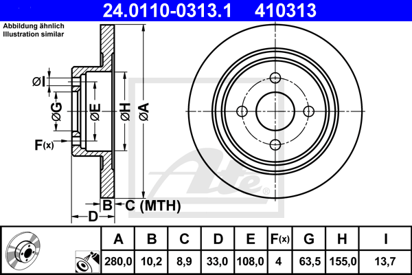 ATE 24.0110-0313.1 Discofreno-Discofreno-Ricambi Euro