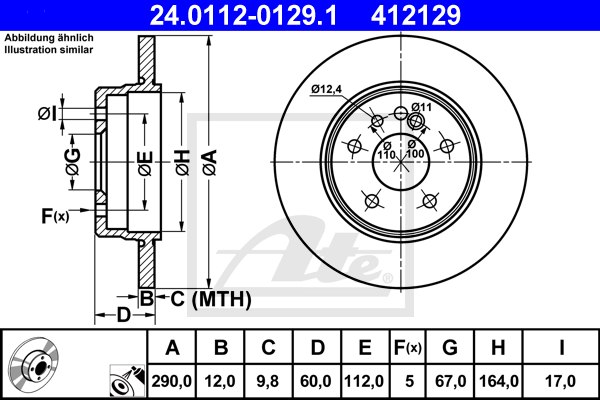 ATE 24.0112-0129.1 Discofreno-Discofreno-Ricambi Euro