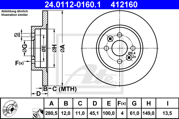 ATE 24.0112-0160.1 Discofreno-Discofreno-Ricambi Euro