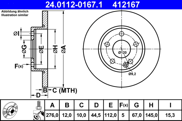 ATE 24.0112-0167.1 Disc frana