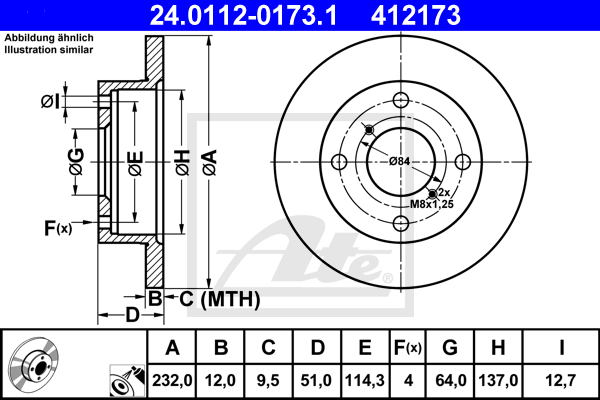 ATE 24.0112-0173.1 Discofreno-Discofreno-Ricambi Euro