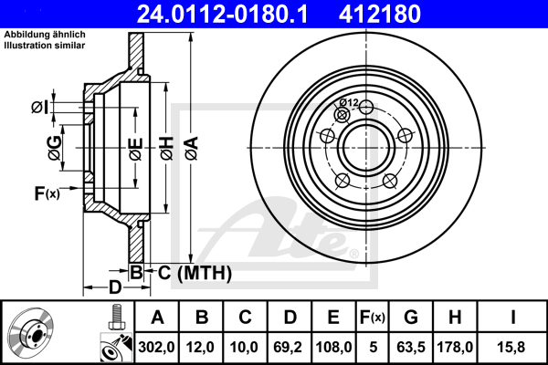 ATE 24.0112-0180.1 Discofreno-Discofreno-Ricambi Euro