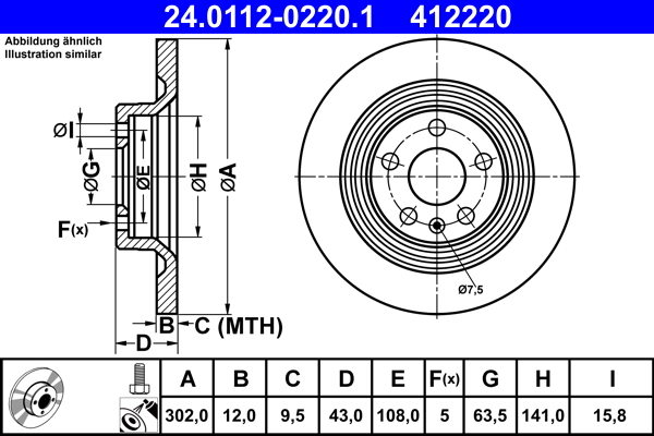 ATE 24.0112-0220.1 Disc frana