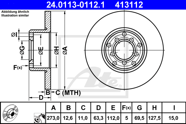 ATE 24.0113-0112.1 Discofreno-Discofreno-Ricambi Euro