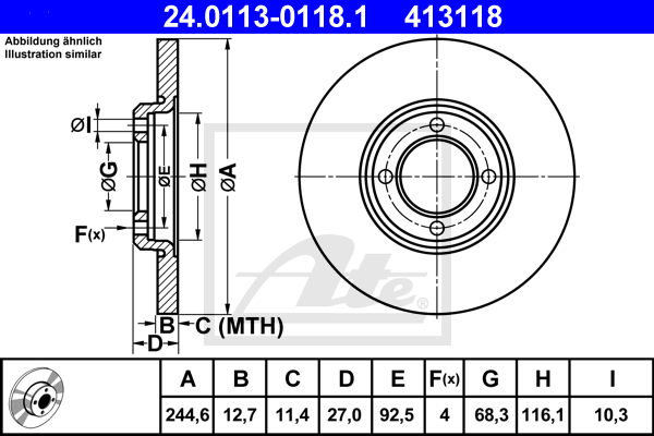 ATE 24.0113-0118.1 Discofreno-Discofreno-Ricambi Euro