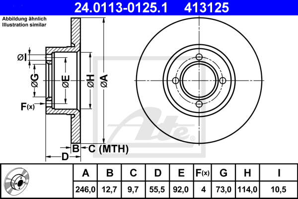 ATE 24.0113-0125.1 Discofreno-Discofreno-Ricambi Euro