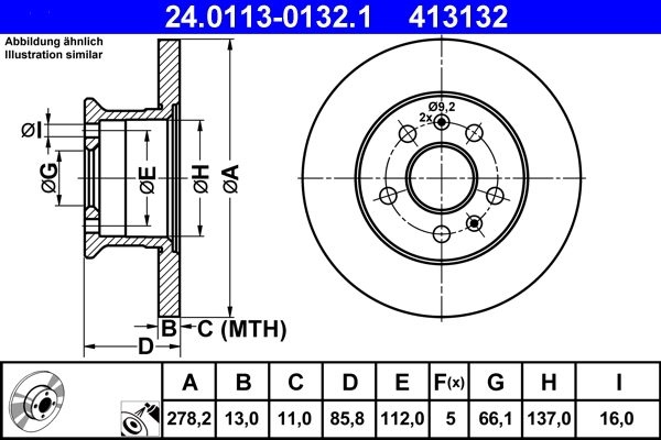 ATE 24.0113-0132.1 Δισκόπλακα