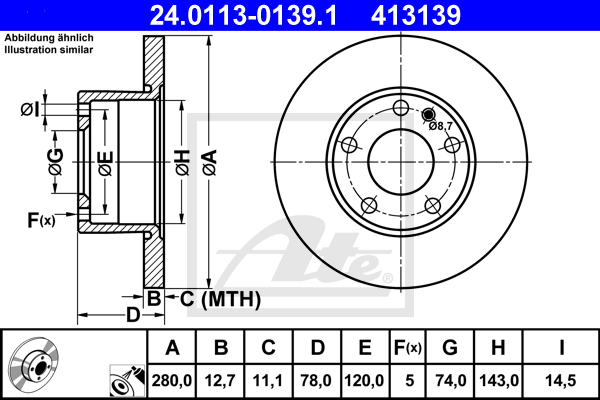 ATE 24.0113-0139.1 Discofreno-Discofreno-Ricambi Euro