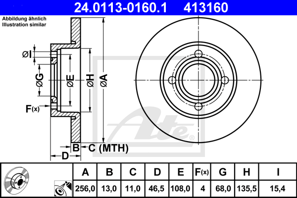 ATE 24.0113-0160.1 Discofreno-Discofreno-Ricambi Euro