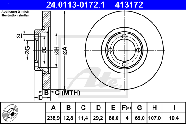 ATE 24.0113-0172.1 Discofreno-Discofreno-Ricambi Euro