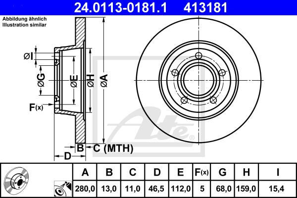 ATE 24.0113-0181.1 Discofreno-Discofreno-Ricambi Euro