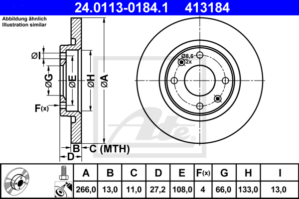 ATE 24.0113-0184.1 Discofreno-Discofreno-Ricambi Euro