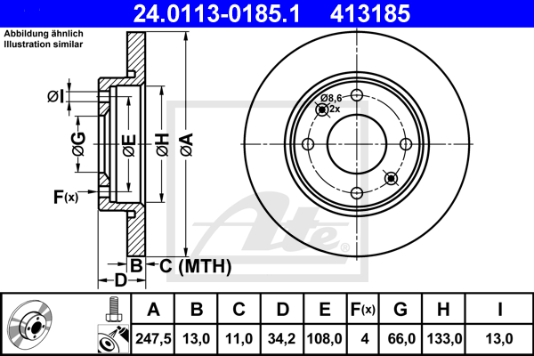 ATE 24.0113-0185.1 Discofreno-Discofreno-Ricambi Euro