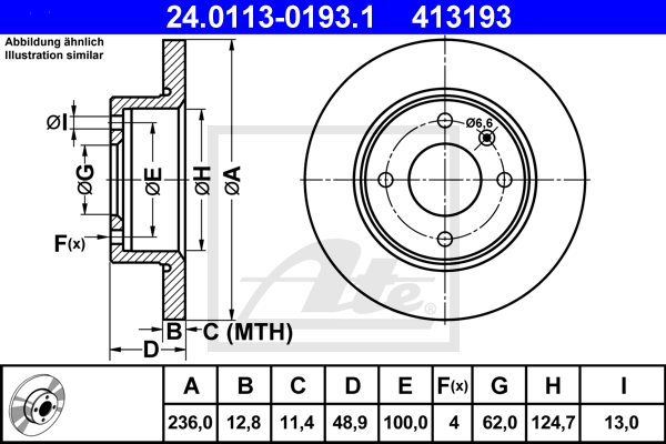 ATE 24.0113-0193.1 Discofreno-Discofreno-Ricambi Euro