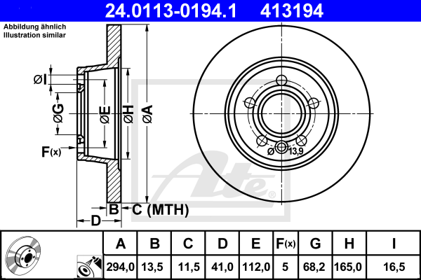 ATE 24.0113-0194.1 Discofreno-Discofreno-Ricambi Euro