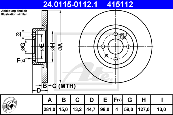 ATE 24.0115-0112.1 Discofreno-Discofreno-Ricambi Euro