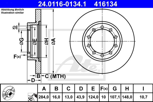 ATE 24.0116-0134.1 Discofreno-Discofreno-Ricambi Euro