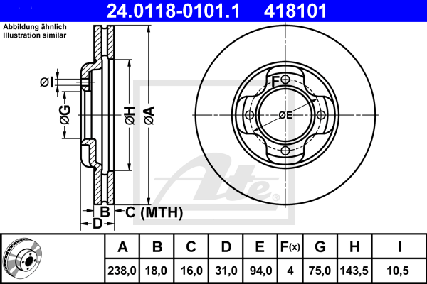 ATE 24.0118-0101.1 Discofreno-Discofreno-Ricambi Euro