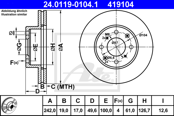 ATE 24.0119-0104.1 Discofreno-Discofreno-Ricambi Euro