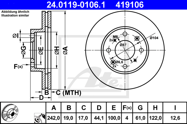 ATE 24.0119-0106.1 Discofreno-Discofreno-Ricambi Euro