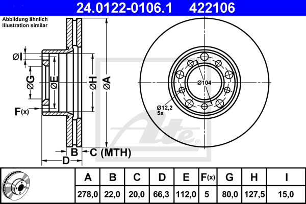 ATE 24.0122-0106.1 Discofreno-Discofreno-Ricambi Euro