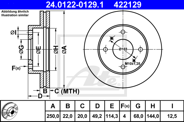 ATE 24.0122-0129.1 Discofreno-Discofreno-Ricambi Euro