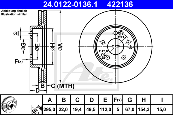 ATE 24.0122-0136.1 Discofreno-Discofreno-Ricambi Euro