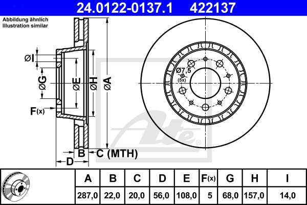 ATE 24.0122-0137.1 Discofreno-Discofreno-Ricambi Euro