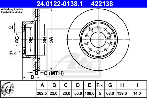 ATE 24.0122-0138.1 Discofreno-Discofreno-Ricambi Euro