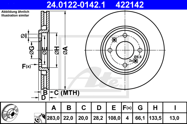 ATE 24.0122-0142.1 Discofreno-Discofreno-Ricambi Euro