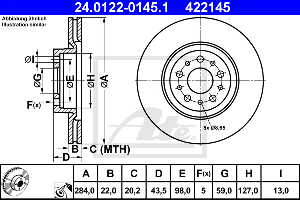 ATE 24.0122-0145.1 Discofreno-Discofreno-Ricambi Euro