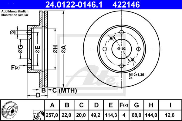 ATE 24.0122-0146.1 Discofreno-Discofreno-Ricambi Euro