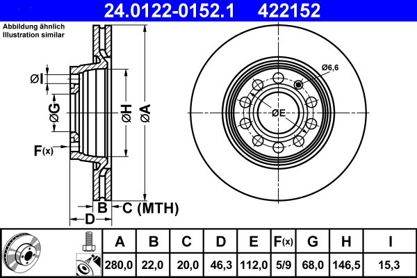 ATE 24.0122-0152.1 Disc frana