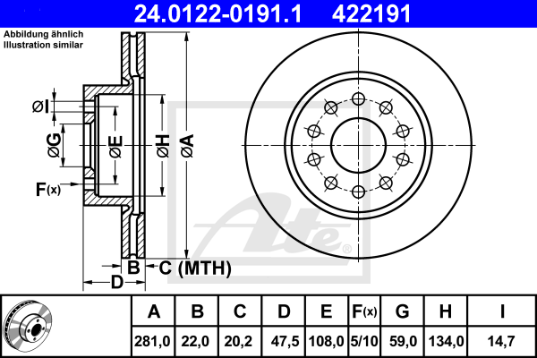 ATE 24.0122-0191.1 Discofreno-Discofreno-Ricambi Euro