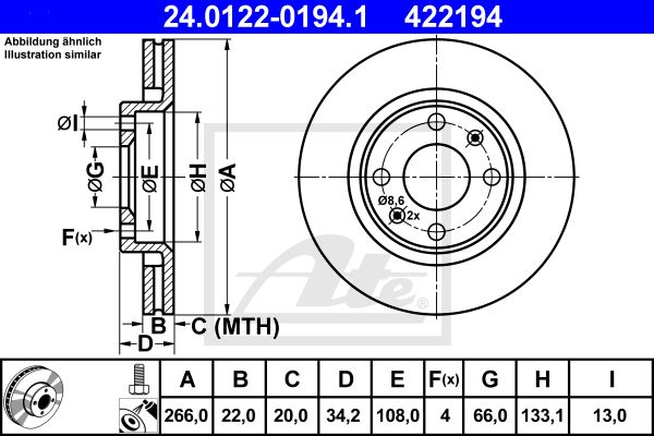 ATE 24.0122-0194.1 Discofreno-Discofreno-Ricambi Euro