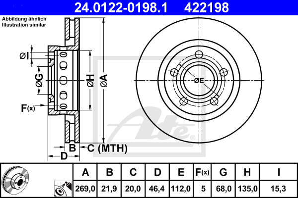 ATE 24.0122-0198.1 Discofreno-Discofreno-Ricambi Euro